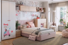 Комплект детской мебели Алина К2 Дуб мария/белый/нежно-розовый велюр в Кемерово - kemerovo.katalogmebeli.com | фото
