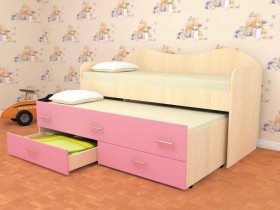 Кровать детская Нимфа двухместная 2.0 Дуб молочный/Розовый в Кемерово - kemerovo.katalogmebeli.com | фото