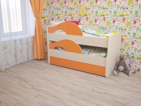 Кровать детская Радуга 1600 Млечный дуб/Оранжевый в Кемерово - kemerovo.katalogmebeli.com | фото