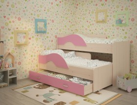 Кровать детская Радуга 1600 Млечный дуб/Розовый в Кемерово - kemerovo.katalogmebeli.com | фото