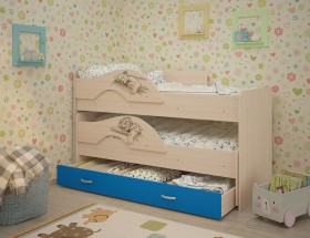 Кровать выкатная Радуга-Сафари детская 1600 Млечный дуб/Голубой в Кемерово - kemerovo.katalogmebeli.com | фото