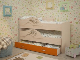 Кровать выкатная Радуга-Сафари детская 1600 Млечный дуб/Оранжевый в Кемерово - kemerovo.katalogmebeli.com | фото