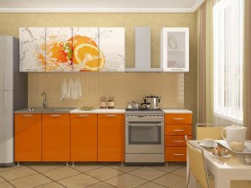 Кухонный гарнитур 1,8м Апельсин (Белый/Оранжевый металлик/Фотопечать апельсин) в Кемерово - kemerovo.katalogmebeli.com | фото