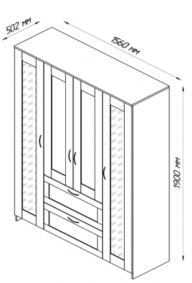 Шкаф четырехдверный Сириус с 2 зеркалами и 2 ящиками белый в Кемерово - kemerovo.katalogmebeli.com | фото 2